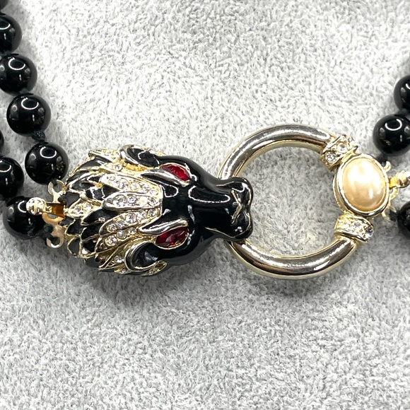 Vintage Panther Head Beaded Necklace Pin - Picture 3 of 16